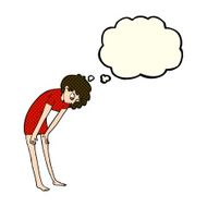 cartoon woman looking at her feet with thought bubble N5