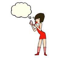 cartoon woman applying lipstick with thought bubble N5