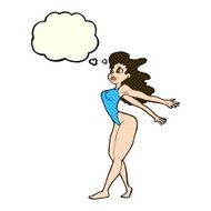 cartoon sexy woman in swimsuit with thought bubble N5