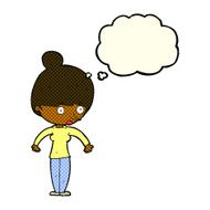 cartoon woman staring with thought bubble N15