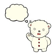 cartoon unhappy polar teddy bear with thought bubble N3