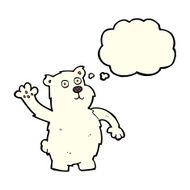 cartoon waving polar bear with thought bubble N29