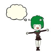 cartoon happy vampire girl with thought bubble N17