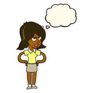 cartoon annoyed woman with hands on hips thought bubble N4