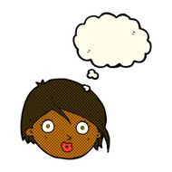 cartoon surprised female face with thought bubble N28