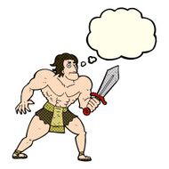 cartoon fantasy hero man with thought bubble N4