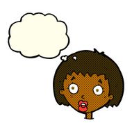 cartoon surprised female face with thought bubble N29