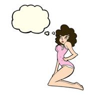 cartoon pin-up woman with thought bubble N5