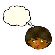 cartoon female face looking upwards with thought bubble N5