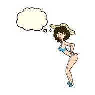 cartoon pin-up beach girl with thought bubble N4