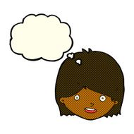 cartoon happy female face with thought bubble N84