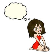 cartoon happy woman in dress with thought bubble N13