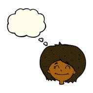 cartoon happy female face with thought bubble N85