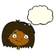 cartoon happy female face with thought bubble N86