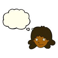 cartoon happy female face with thought bubble N87