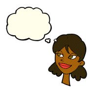cartoon happy female face with thought bubble N88