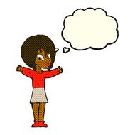 cartoon woman with open arms thought bubble N47