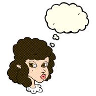 cartoon suspicious woman with thought bubble N10