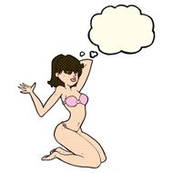 cartoon sexy bikini girl with thought bubble N5
