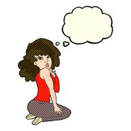 cartoon woman posing with thought bubble N13