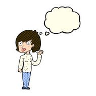 cartoon waving woman with thought bubble N62