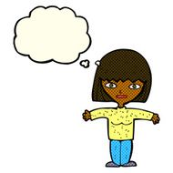 cartoon woman with open arms thought bubble N48