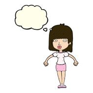 cartoon woman shrugging shoulders with thought bubble N220
