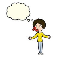 cartoon woman telling lies with thought bubble N5