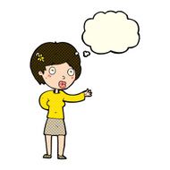 cartoon waving woman with thought bubble N63