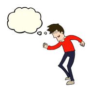 cartoon happy man dancing with thought bubble N19