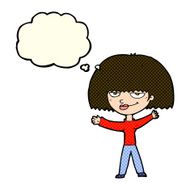 cartoon smug woman with thought bubble N10