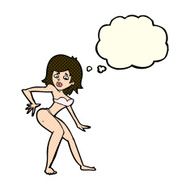 cartoon woman in bikini with thought bubble N28