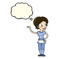 cartoon woman in maid costume with thought bubble N5