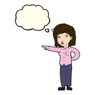 cartoon woman pointing with thought bubble N99