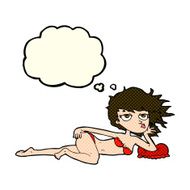 cartoon woman posing in underwear with thought bubble N5