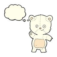 cartoon waving polar bear with thought bubble N31