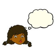 cartoon pretty female face with thought bubble N44