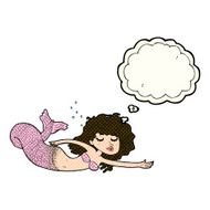 cartoon mermaid with thought bubble N30