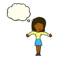 cartoon woman shrugging shoulders with thought bubble N224