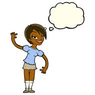 cartoon girl waving with thought bubble N14