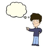 cartoon man pointing with thought bubble N87