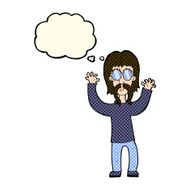 cartoon hippie man waving arms with thought bubble N5