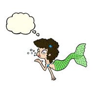 cartoon mermaid blowing kiss with thought bubble N5