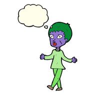cartoon halloween zombie woman with thought bubble N5