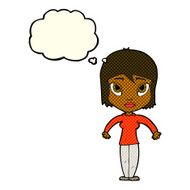 cartoon woman shrugging shoulders with thought bubble N225