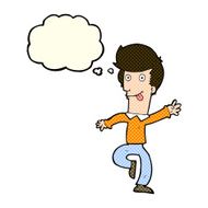 cartoon man dancing with thought bubble N4