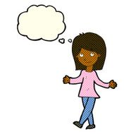 cartoon woman with no worries thought bubble N15