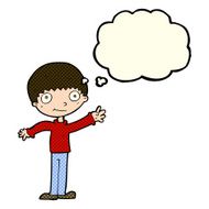 cartoon happy waving boy with thought bubble N9