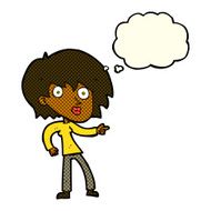 cartoon surprised woman pointing with thought bubble N5