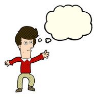 cartoon man waving with thought bubble N14